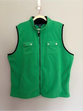 Vintage Chaps Fleece Vest Men’s 3X Green Navy Trim Full Zip Outdoors Coastal